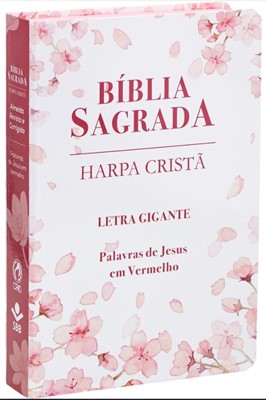 Bíblia Sagrada com letra gigante, harpa cristã e palavras de Jesus em vermelho