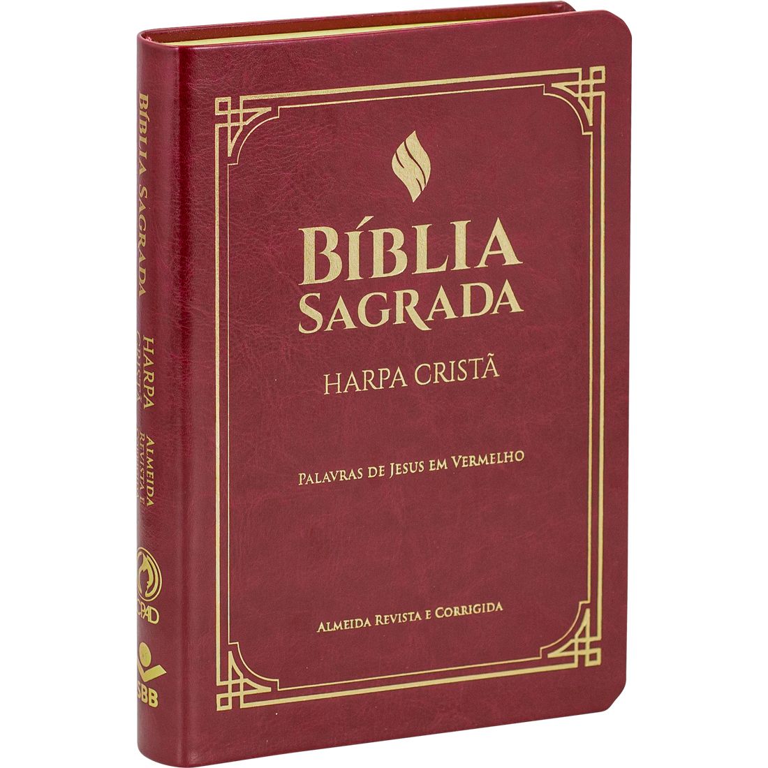Bíblia Sagrada com letra grande, harpa cristã e palavras de Jesus impressas em vermelho.